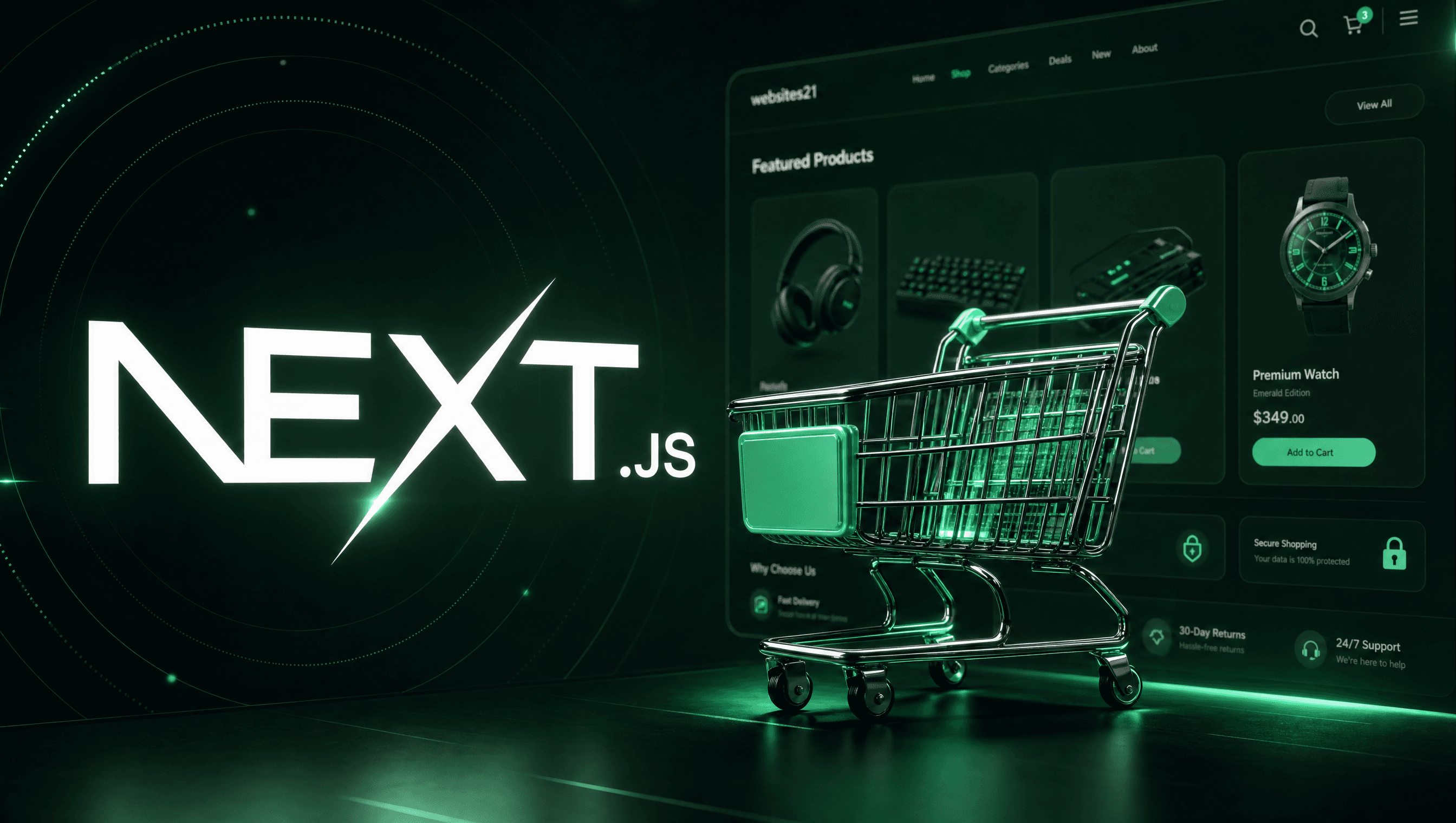 Logo next.js i koszyk sklepowy